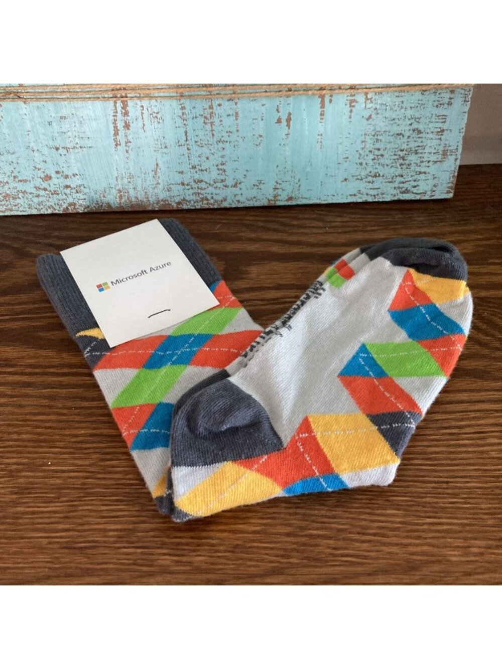 Microsoft Azure Socks One Size  Crew Sock Club Logo Colorful Argyle Color Block